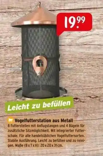 Raiffeisen Markt Vogelfutterstation aus metall Angebot