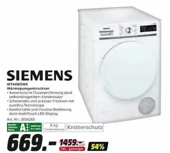 MediaMarkt Siemens wt44w5wo wärmepumpentrockner Angebot