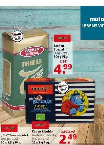 Multi Markt Thiele „bio” Tassenbeutel Oder Käpt'n Blaubär Angebot