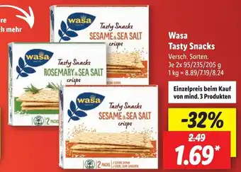 Lidl Wasa Tasty Snacks 2 x 95/235/205 g Angebot