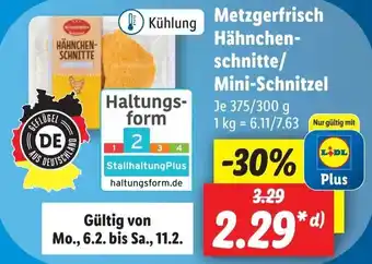 Lidl Metzgerfrisch Hähnchenschnitte/Mini Schnitzel 375/300 g Angebot