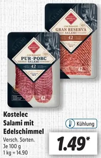 Lidl Kostelec Salami mit Edelschimmel 100 g Angebot