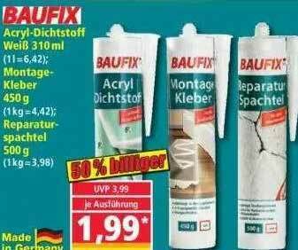 Norma Baufix Acryl-dichtstoff Weiß, Montage-kleber Oder Reparaturspachtel Angebot