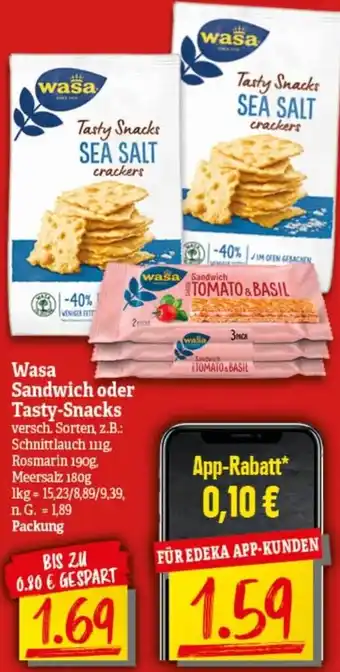 nah & gut Wasa Sandwich oder Tasty Snacks Angebot