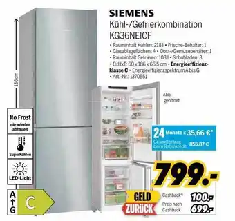 MEDIMAX Siemens kühl- gefrierkombination kg36neicf Angebot