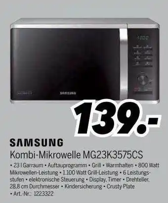 MEDIMAX Samsung kombi-mikrowelle mg23k3575cs Angebot