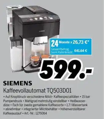 MEDIMAX Siemens kaffeevollautomat tq503d01 Angebot