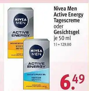 Rossmann Nivea men active energy tagescreme oder gesichtsgel Angebot