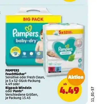 PENNY Pampers feuchttücher oder bigpack windeln oder pants Angebot