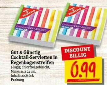 nah & gut Gut & Günstig Cocktail-servietten In Regenbogenstreifen Angebot