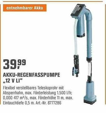 OBI Akku-regenfasspumpe „12 V Li” Angebot