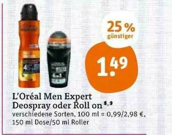 tegut L'oréal Men Expert Deospray Oder Roll On Angebot