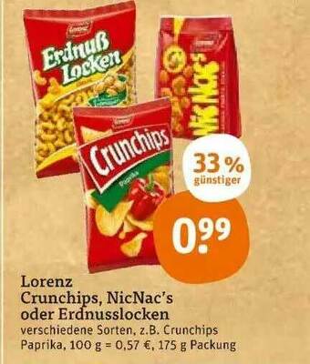 tegut Lorenz Crunchips, Nicnac's Oder Erdnusslocken Angebot