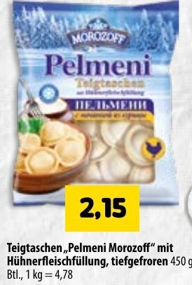 Morozoff Pelmeni Teigtaschen mit Hühnerfleischfüllung, tiefgefroren 450 ...