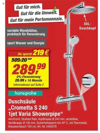 toom Baumarkt Duschsäule„crometta S 240 1 Jet Varia Showerpipe” Angebot