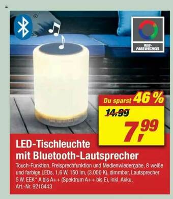 toom Baumarkt Led-tischleuchte Mit Bluetooth-lautsprecher Angebot