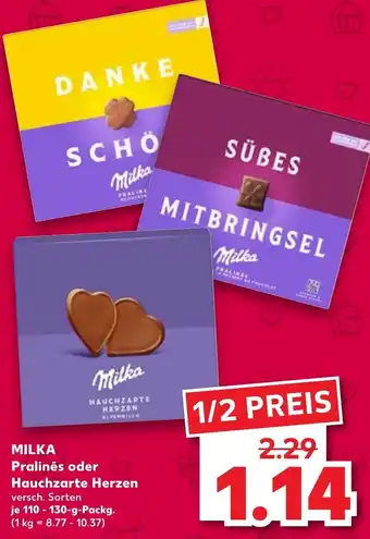 Kaufland Milka Pralinés oder Hauchzarte Herzen 110-130 g Packg. Angebot