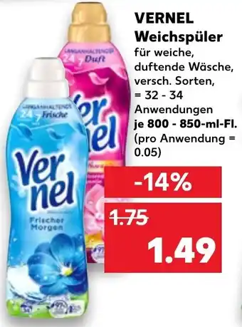 Kaufland Vernel Weichspüler 800-850 ml Fl. Angebot