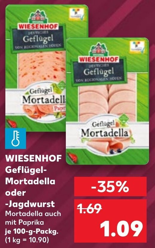 Wiesenhof Geflügel Mortadella oder Jagdwurst 100 g Packg. Angebot bei