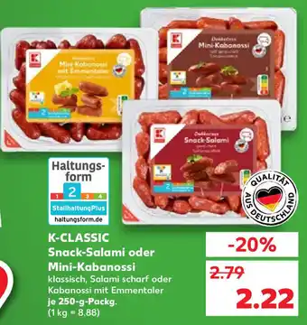 Kaufland K-Classic Snack Salami oder Mini Kabanossi 250 g Packg. Angebot