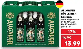 Kaufland Allgäuer Büble Bier Edelbräu Ka. 20x0,5 L-Fl. Angebot