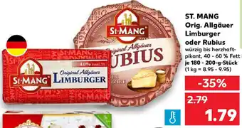 Kaufland St. Mang Orig. Allgäuer Limburger oder Rubius 180-200 g Stück Angebot