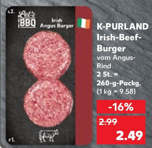 KPurland Irish Beef Burger 260 g Packg. Angebot bei Kaufland