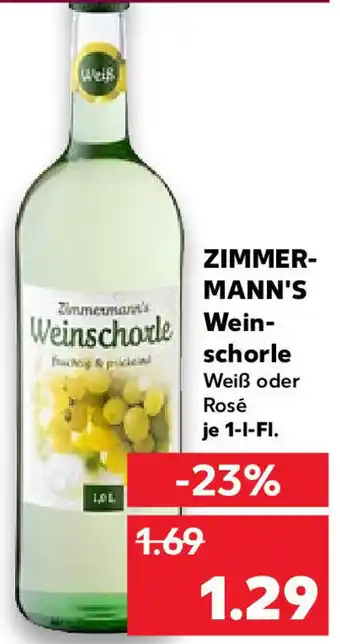 Kaufland Zimmer Mann's Weinschorle 1 l Fl. Angebot