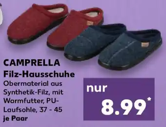 Kaufland Camprella Filz-Hausschuhe 37-45 je Paar Angebot