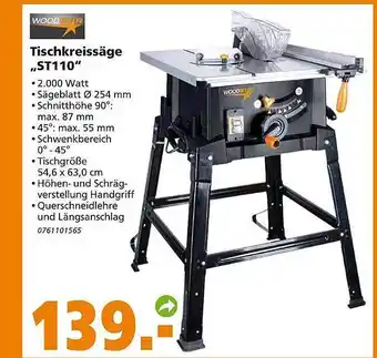 Globus Baumarkt Woodstar tischkreissäge st110 Angebot