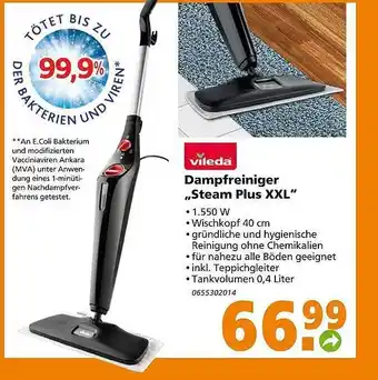 Globus Baumarkt Vileda dampfreiniger „steam plus xxl“ Angebot