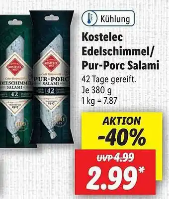 Lidl Kostelec edelschimmel oder pur-porc salami Angebot