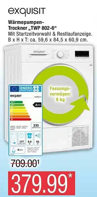 Marktkauf Exquisit wärmepumpentrockner „twp 802-6“ Angebot