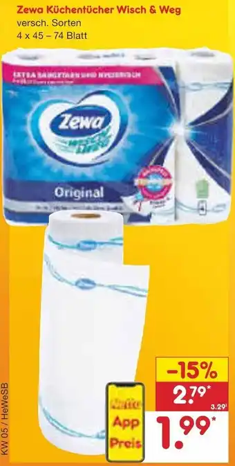 Netto Marken-Discount Zewa Küchentücher Wisch & Weg 4x45-74 Blatt Angebot