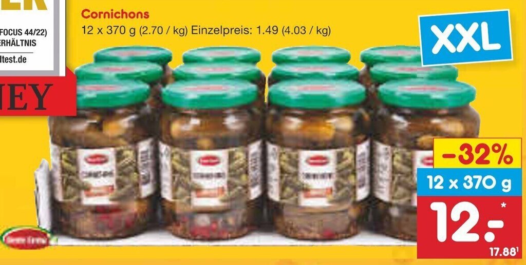 Beste Ernte Cornichons 12 x 370 g Angebot bei Netto MarkenDiscount