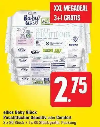 Scheck-in-Center Elkos baby glück feuchttücher sensitiv oder comfort Angebot