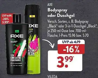 Aldi Süd Axe bodyspray oder duschgel Angebot