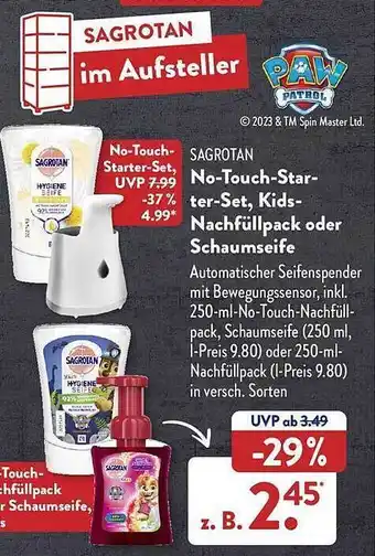 Aldi Süd Sagrotan no-touch-starter-set, kids-nachfüllpack oder schaumseife Angebot