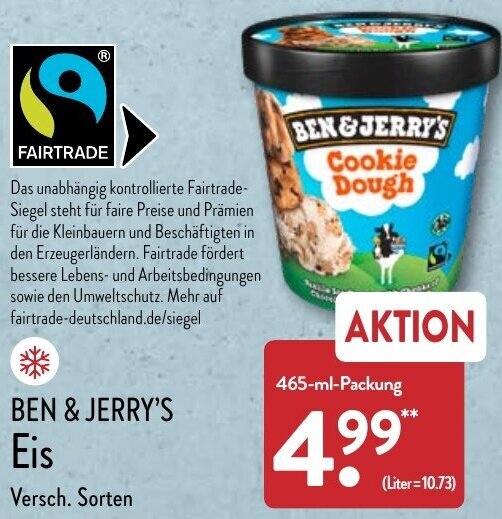 Ben & Jerry's Eis 465 ml Packung Angebot bei Aldi Nord