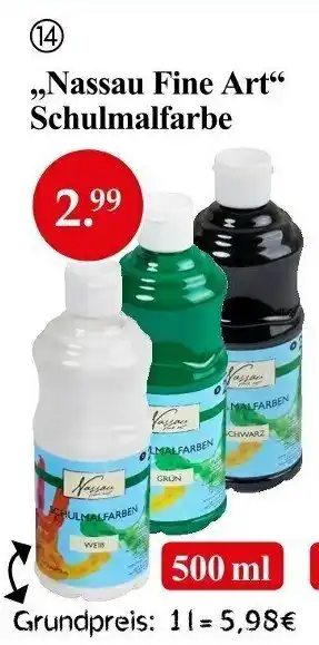 Woolworth ,,Nassau Fine Art" Schulmalfarbe 500ml Angebot