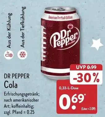 Aldi Nord Dr. Pepper Cola Erfrischungsgetränk 0,33 L Dose Angebot