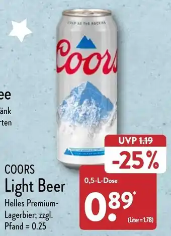 Aldi Nord Coors Light Beer 0,5 L Dose Angebot