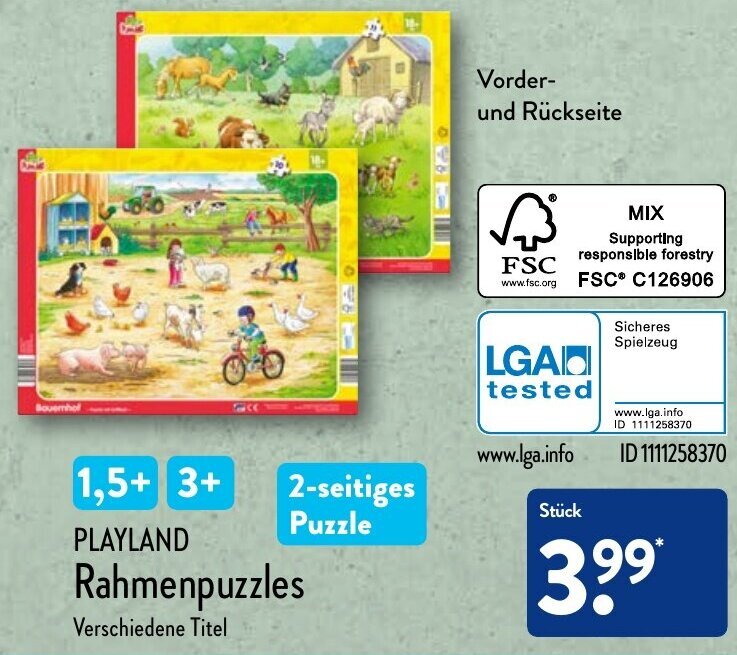 Playland Rahmenpuzzles Angebot bei Aldi Nord