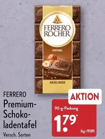 Aldi Nord Ferrero Premium Schokoladentafel 90 g Packung Angebot