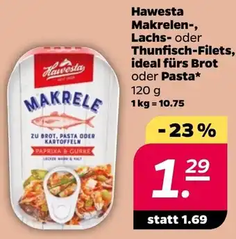 NETTO Hawesta Makrelen, Lachs oder Thunfisch Filets, ideal fürs Brot oder Pasta 120 g Angebot