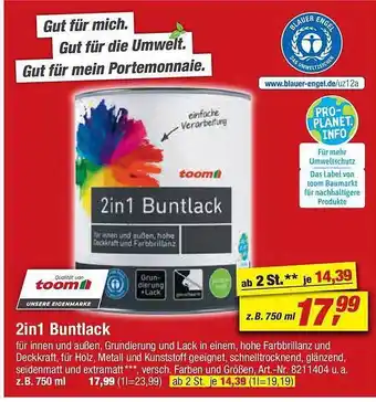 toom Baumarkt Toom 2in1 buntlack Angebot