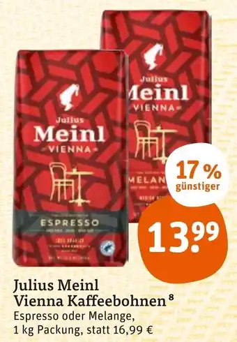 tegut Julius Meinl Vienna Kaffeebohnen 1 kg Packung Angebot