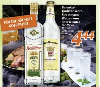 inkoop Berentzen Traditions-Korn, Strothmann Weizenkorn o. Krauter 700ml 700ml Angebot