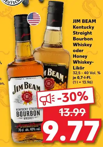 Kaufland Jim Beam Kentucky Straight Bourbon Whiskey oder Honey Whiskey Likör 0,7L Angebot