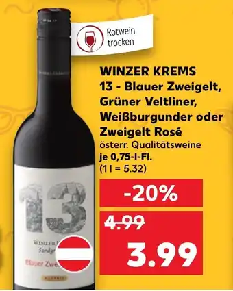 Kaufland Winzer Krems 13-Blauer Zweigelt, Grüner Veltliner, Weißburgunder oder Zweigelt Rosé 0,75L Angebot